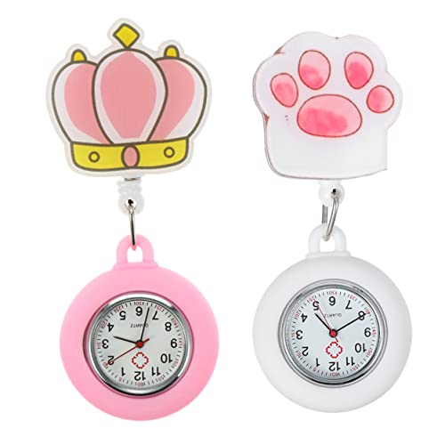 TOPPERFUN 2 Stück Leuchtende Taschenuhr für Krankenschwestern Silikon Fob Uhr mit Quartzbewegung Studenten und Pflegeuhr Weiß und Fußabdruck Krone von TOPPERFUN