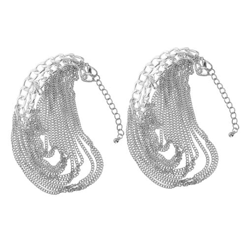 TOPPERFUN 2 Stück Mehrlagige Quasten Schuhketten Silberfarbene Geometrische Metallkettenglieder Schuhdekoration für Damen Boots Sneaker High Heels Punkige Fußkettchen von TOPPERFUN