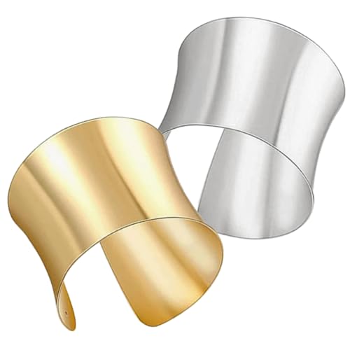 TOPPERFUN 2 Stück Metall Armreifen Damen Breit Verstellbar Leicht Schmuck Gold Silber von TOPPERFUN