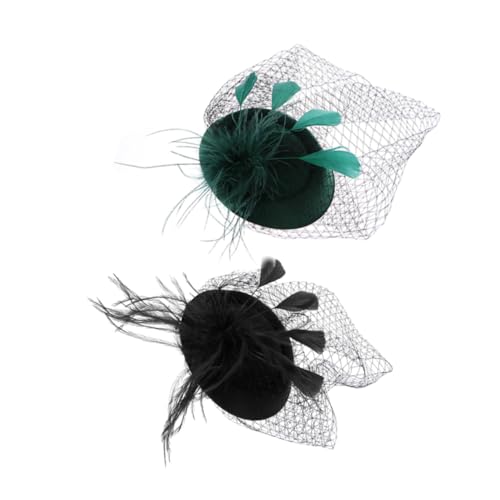TOPPERFUN 2 Stück Mini Top Hat Headband Set Fascinator Haarschmuck mit Spitzen Schleier Mesh für Damen Tea Party Hochzeit Abendveranstaltung in Grün und Schwarz von TOPPERFUN