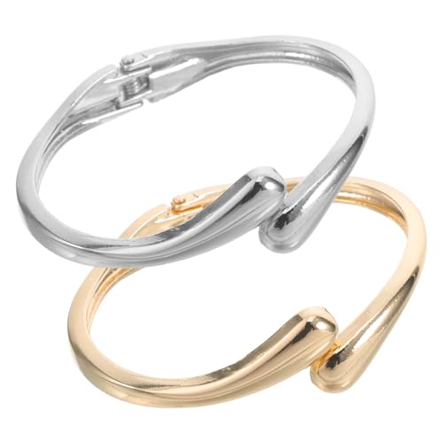 TOPPERFUN 2 Stück Modische Wasserfall Armreifen Verstellbare Offene Manschetten mit Glänzendem Metallfinish Komfortabel Elastisch Einzigartiges Design für Damen Hochzeit Schmuck Accessoires von TOPPERFUN