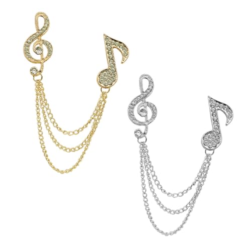 TOPPERFUN 2 Stück Rhinestone Herrenbrosche Musikalische Note Metallbroschen Modisch Elegant Geschenkidee Gold Silber von TOPPERFUN
