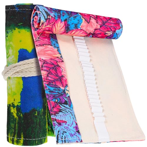 TOPPERFUN Federmäppchen Bleistiftrollen 2er-Pack Canvas-bleistifthülle Roll-up-etui Für Schulskizzenzeichnungen von TOPPERFUN