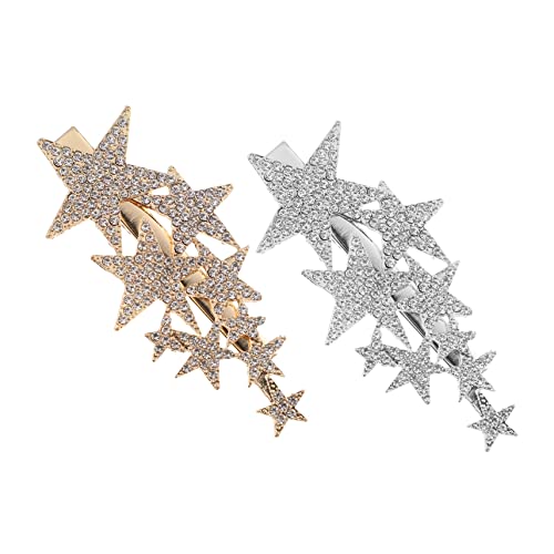 TOPPERFUN 2 Stück Strass Haarclips Kreative Haarschmuck Haarnadeln Fünfzackiger Stern Haarklammern für Damen Silber Gold Haaraccessoires für Hochzeiten und Besondere Anlässe von TOPPERFUN