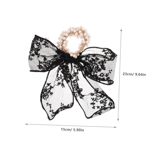 TOPPERFUN 2 Stück Teiliges Haarschmuck mit Perlen und Spitzen Schleife Elastische Haargummis für Frauen Eleganter Ponytail Halter Leicht und Langlebig Geeignet für Party Alltag und von TOPPERFUN
