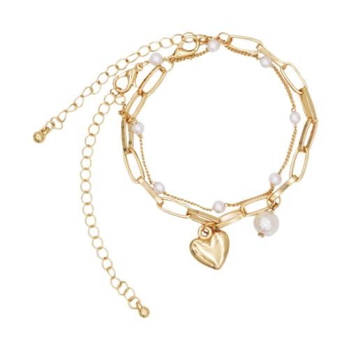 TOPPERFUN 2 Stück Teiliges Multi Schichten Perlen Armband für Damen Liebe Herz Handgelenk Schmuck Verstellbar Leicht für Besondere Anlässe von TOPPERFUN