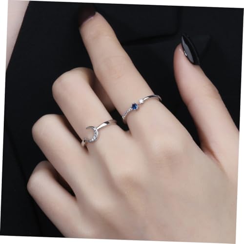 TOPPERFUN 2 Stück Teiliges Offener Verstellbarer Statement ring mit Mond Stern design Kreativer Modeschmuck für Frauen Passend zu Verschiedenen Outfits als Geschenk von TOPPERFUN