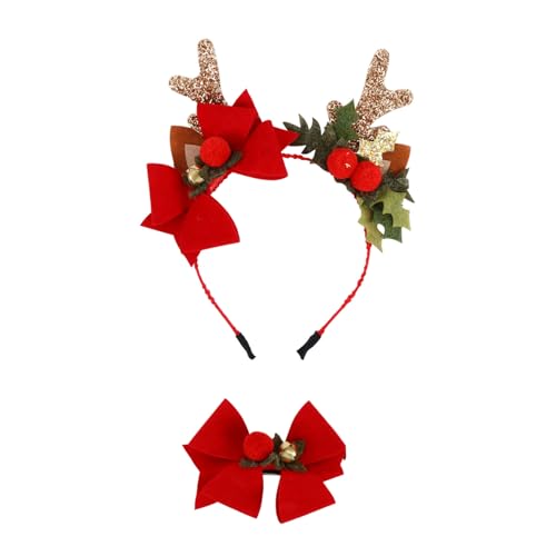 TOPPERFUN 2 Stück Teiliges Weihnachtsgeweih Haarreifen für Rentier Kopfband mit Schleifen Haarspange für Partys und Feste Ergänzung für Festliche Outfits von TOPPERFUN