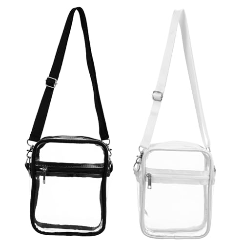 TOPPERFUN 2 Stück Transparente Schultertaschen aus Robustem PVC mit Verstellbarem Träger Klare Umhängetaschen für Damen und Herren als Kosmetik Reisebeutel Stadionkonform für Konzerte und von TOPPERFUN