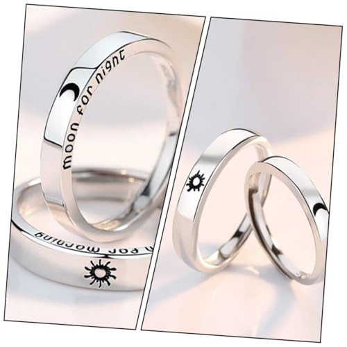 TOPPERFUN 2 Stück Verstellbarer Partner ring Silber Offener Strahlen Mond design Fingerschmuck für Jubiläum Geschenk von TOPPERFUN