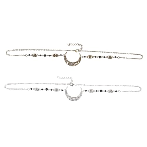 TOPPERFUN 2 Stück Vintage Haarkette mit Mondmuster Teilig Brautschmuck Frontlet Haarschmuck Elegant Stabile Stirnkette für Frauen und Mädchen Accessoire für Hochzeit und Festliche Anlässe von TOPPERFUN