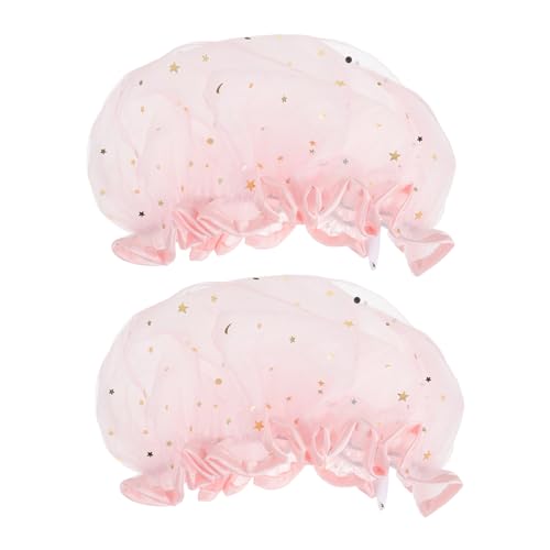 TOPPERFUN 2 Stück Wasserdichte Duschhaube aus Satin Badekappen für Frauen und Mädchen Langlebig Leicht Wiederverwendbar Haarschonend Waschbar Modisches Design für Badezimmer und Spa von TOPPERFUN