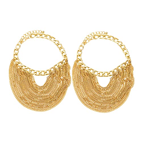 TOPPERFUN 2 Stück Zwei Dekorative Punk Mehrlagige Fußkette mit Quaste für Frauen Goldene Anklet Chain für Besondere Anlässe für Strand Partys und Tägliches Tragen von TOPPERFUN