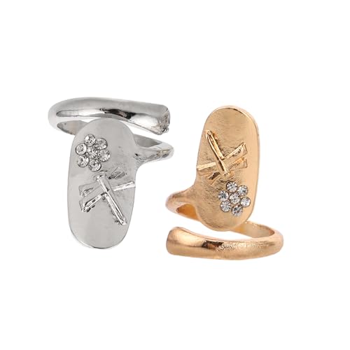TOPPERFUN 2stücke Damen Finger Nagel Ringe Fingertip Ringe Für Damen Nail Art Strass Nägel Schmuck Nagel Dekorationen Schmuck von TOPPERFUN