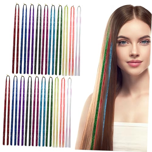 TOPPERFUN 20stücke Glitzer-haarverlängerungen Bunte Haarsträhnen Für Zöpfe Haarschnüre Aus Lametta Haarsträhnen Mit Regenbogen-glanz Haarseile Zum Binden von TOPPERFUN