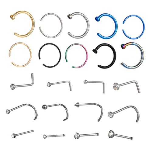 TOPPERFUN 22 Stück Teiliges Modischen Nasenpiercings Bunte C Förmige Nasenringe für Damen und Herren für Stilvolle Körperdekoration von TOPPERFUN