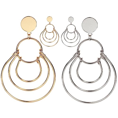 TOPPERFUN 2 Paar Metall Creolen Ohrringe für Damen Mehrlagige Trendige Ohrschmuck für Hochzeiten Partys Alltag von TOPPERFUN