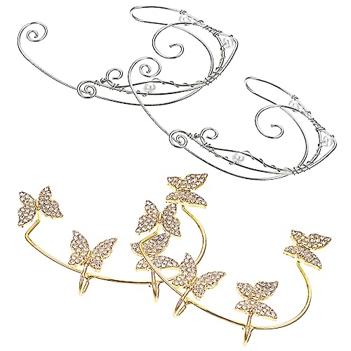 TOPPERFUN 2Paare Ohrmanschetten Goldene Schmetterlingsohrringe Silberne Elfenohrringe Clip Piercing Glänzende Strasssteine TOPPERFUN 2Paare Ohrmanschetten Goldene Schmetterlingsohrringe Silberne Elfenohrringe Clip Piercing Glänzende Strasssteine von TOPPERFUN