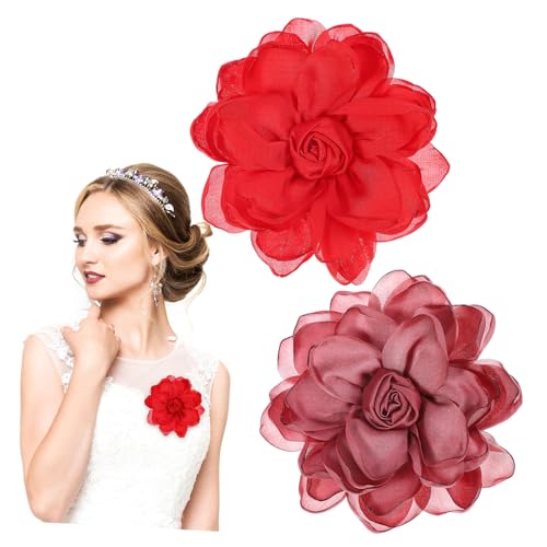 TOPPERFUN 2 Stück Blumenbroschen für Frauen Satin Rosenbrosche Hochzeits Corsage Anstecknadel für Kleider Hüte und Accessoires von TOPPERFUN