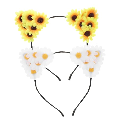 TOPPERFUN 2stücke Katzenohren Haarreif Mit Blumen Design Floral Haarband Für Frauen Accessoire Für Party Und Festlichkeiten Langlebig Und Rutschfest in Gelb Und Weiß von TOPPERFUN
