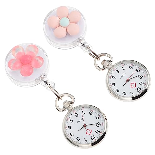 TOPPERFUN 2stücke Teilige Krankenschwester-fob-Uhr Mit Einziehbarem Design Blumenmuster Quarzbewegung Clip-trageweise Für Ärzte Und Krankenschwestern von TOPPERFUN