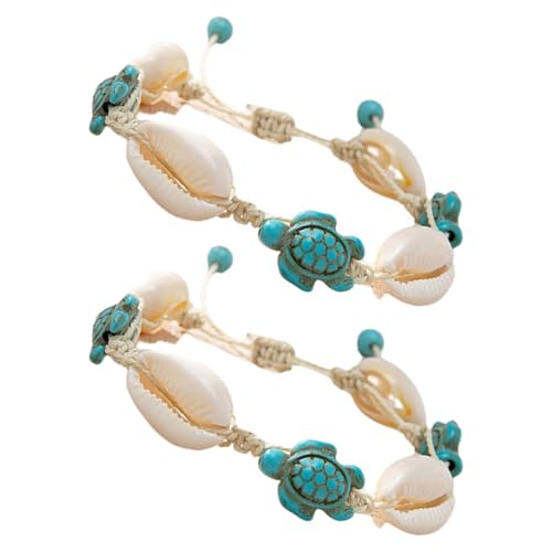 TOPPERFUN 2stücke Verstellbare Boho Muschel Schildkröte Knöchelarmbänder Handgefertigte Fußkettchen Damenschmuck Bead Strand Urlaub Offene Farben von TOPPERFUN