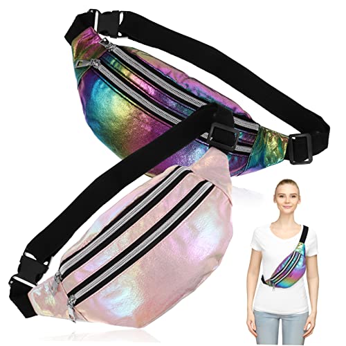 TOPPERFUN 2stücke Gürteltasche Mit Reißverschluss Tragbare Bauchtasche Glänzende Hüfttasche Kleine Tasche Für Damen Dekorative Tasche Für Reisen wasserdichte Taillentasche von TOPPERFUN