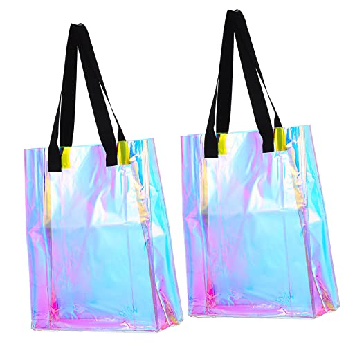 TOPPERFUN 2Stücke Holographische Transparente Tragetaschen Wiederverwendbare Handtaschen für Einkäufe Strand Veranstaltungen Großes Fassungsvermögen Wasserabweisend Robustes PVC TOPPERFUN 2Stücke Holographische Transparente Tragetaschen Wiederverwendbare Handtaschen für Einkäufe Strand Veranstaltungen Großes Fassungsvermögen Wasserabweisend Robustes PVC von TOPPERFUN