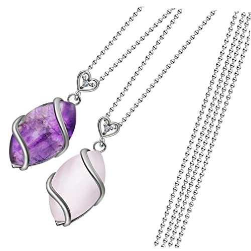 TOPPERFUN 2stücke Kristallkette Für Damen Mit Quarzstein-anhänger Metalldraht Umwickelte Kristallanhängerkette Schlichtes Und Vintage-design Halsketten Für Frauen von TOPPERFUN
