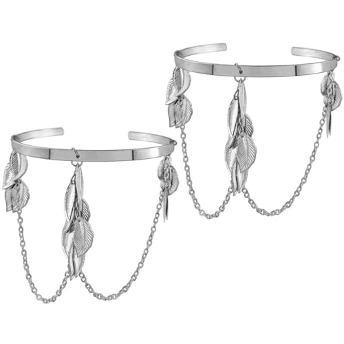 TOPPERFUN 2stücke Manschettenarmband Für Damen Aus Metall Mit Blättern Und Kette Armmanschette Als Schmuck Für Arm Passend Für Hochzeit Valentinstag Und Geburtstag von TOPPERFUN