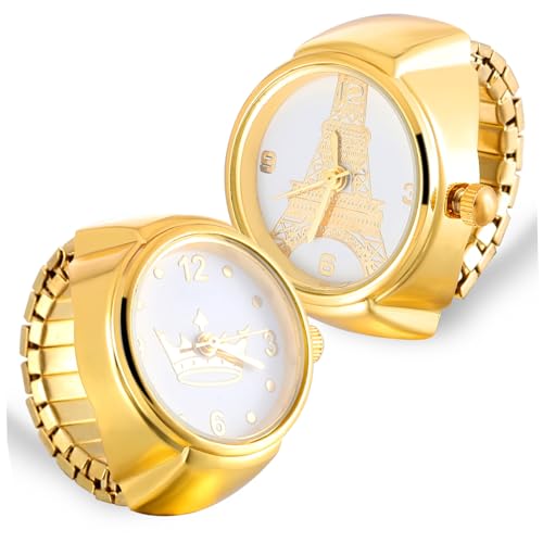 TOPPERFUN 2stücke Fingerringuhren Für Damen Und Herren Ringuhren Mit Runder Ziffernblatt Quarzuhren Im Vintage-stil Aus Edelstahl Klaren Zeigern Und Großen Arabischen Ziffern von TOPPERFUN