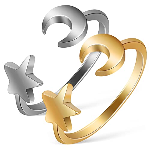 TOPPERFUN 2Stücke Verstellbare Sternringe für Damen Offene Fingerringe für Farben TOPPERFUN 2Stücke Verstellbare Sternringe für Damen Offene Fingerringe für Farben von TOPPERFUN