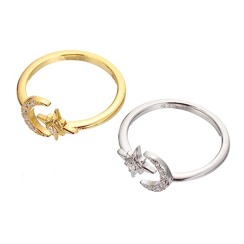 TOPPERFUN 2stücke Verstellbare Offene Damenringe Stern-mond-ringe Mit Strass Ringe Für Frauen Ringschmuck Verstellbare Ringe von TOPPERFUN