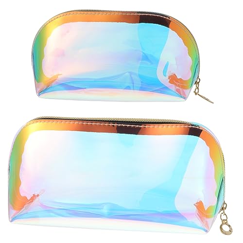 TOPPERFUN 2stücke Modische Kulturbeutel Kosmetiktasche Mit Metallreißverschluss Make-up-Organizer Transparentes Holografisches TPU Für Reisen Und Alltag Bunt von TOPPERFUN