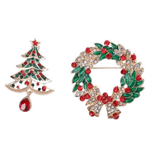 TOPPERFUN 2stücke Weihnachtsbaum Broschen Weihnachts-anstecker Aus Legierung Festliche Brosche Für Damen Elegantes Schmuck-accessoire Für Weihnachten Und Feiertage von TOPPERFUN