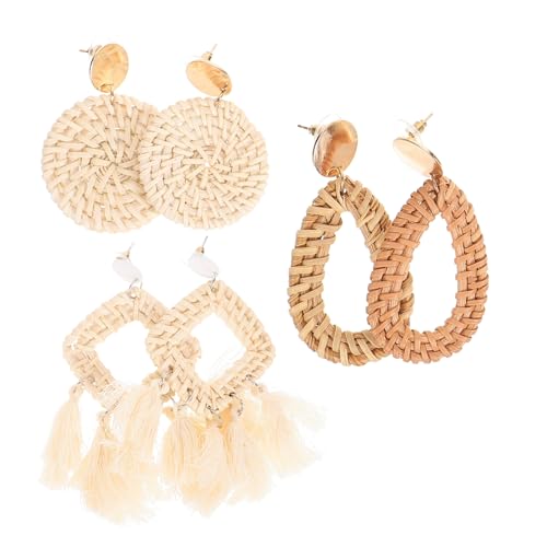 TOPPERFUN 3 Paare Geflochtene Rattan Ohrringe Damen Leichte Strand Ohrhänger Mit Tropfen Eckig Und Rund Für Alltag Und Urlaub TOPPERFUN 3 Paare Geflochtene Rattan Ohrringe Damen Leichte Strand Ohrhänger Mit Tropfen Eckig Und Rund Für Alltag Und Urlaub von TOPPERFUN