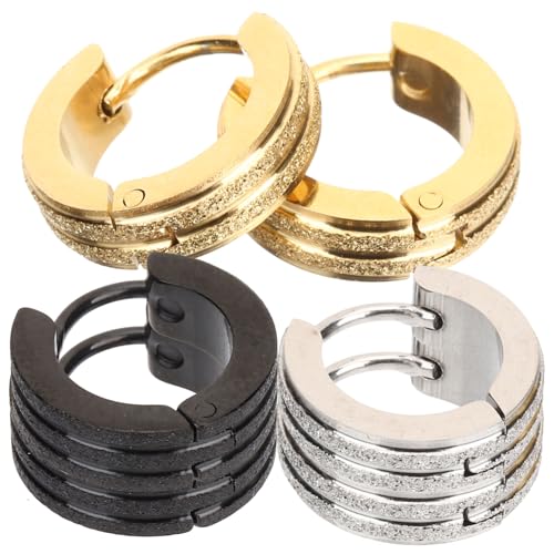 TOPPERFUN 3 Paare Unisex Rundohrringe Teiliges Schwarz und Gold Ohrstecker für Damen und Herren Hypoallergen Leicht und Komfortabel Vielseitig Einsetzbar als Ohr Nasen oder Lippenring von TOPPERFUN