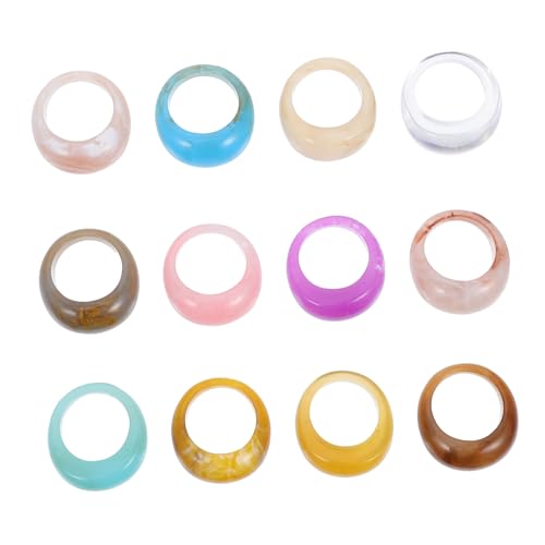 TOPPERFUN 3 Sätze Bunter Harzring Ringe Größe Finger Damen Retro Geometrisch Klobig Gewölbter Ring Farbig Für Stilvolle Mode Mädchen Schmuck Harz 12 Stück * 3 von TOPPERFUN