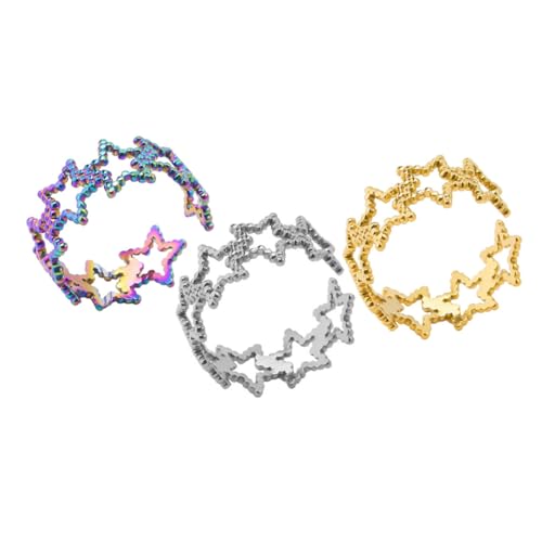 TOPPERFUN 3 Stck Verstellbare Ringe mit Stern Design Offene Ringe für Damen Accessoires Regenbogen und Goldfarben von TOPPERFUN