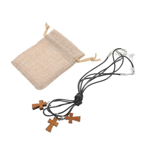 TOPPERFUN 3 Stück Holz Kreuzkette Verstellbar Leicht Natürlicher Anhänger Handgefertigt Vintage Stil Damen Herren Schmuck Diy Reise Accessoire von TOPPERFUN