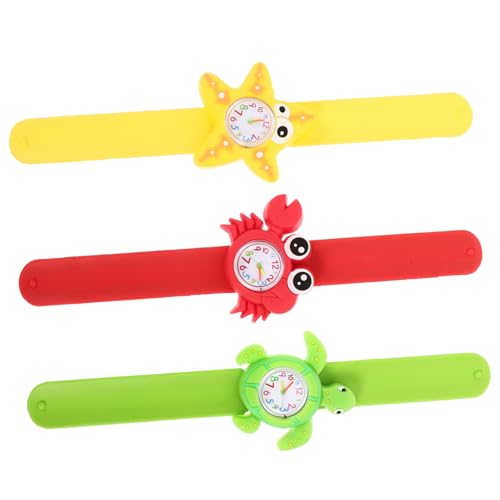 TOPPERFUN 3stücke Meerestier Kinderuhren Cartoon Slap-Uhren Armbanduhr Aus Kunststoff Für Junge Mädchen Mit Tierdesign von TOPPERFUN