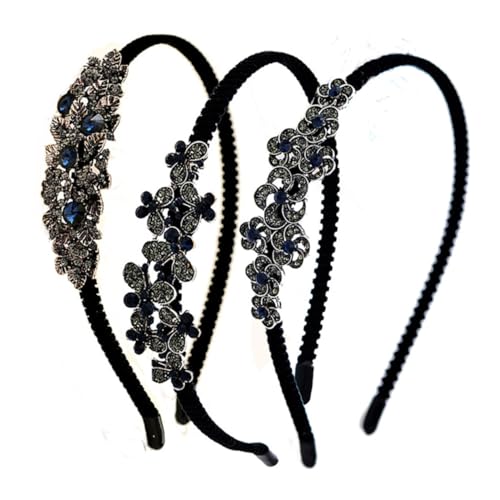 TOPPERFUN 3 Stück Klassischer Haarreifen mit Blumenmotiv Stilvolles Stirnband Damen Modischer Strass haarreif Langlebiges Material Geeignet für Alltag Engagement und Party von TOPPERFUN