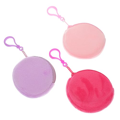 TOPPERFUN 3 Stück Plüsch Münzgeldbörse Rundes Mini Portemonnaie mit Reißverschluss und Karabiner Kleine Damen Geldbörse für Kleingeld Schlüssel Kopfhörer Weiche Kompakte Ohrhörer von TOPPERFUN