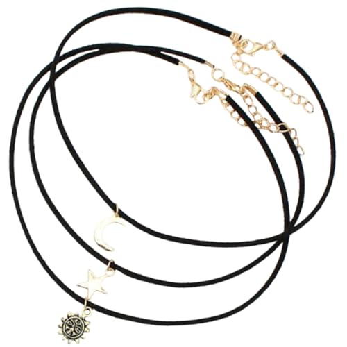 TOPPERFUN 3 Stücke Sonne Und Mond Halskette Schwarze Schnur Mit Sternen Modische Choker Für Mädchen Vielseitige Schmuck Für Besondere Anlässe von TOPPERFUN