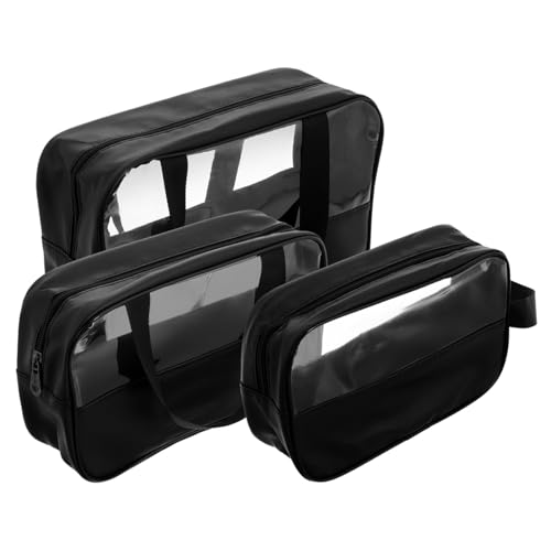 TOPPERFUN 3 Stück Teiliges Set Halbtransparente Kosmetiktaschen Großer Kapazität mit Henkel Vielseitiger Kulturbeutel für Reisen und Alltag Damen Mädchen von TOPPERFUN