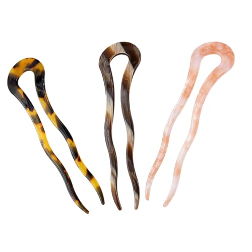 TOPPERFUN 3 Stück Teiliges U förmige Haargabeln aus Leichtem Langlebigem Acetat in Rosa Dunkelbraun und Leopardenmuster Schonend für Haar für Dutt und Hochsteckfrisuren bei Frauen und von TOPPERFUN
