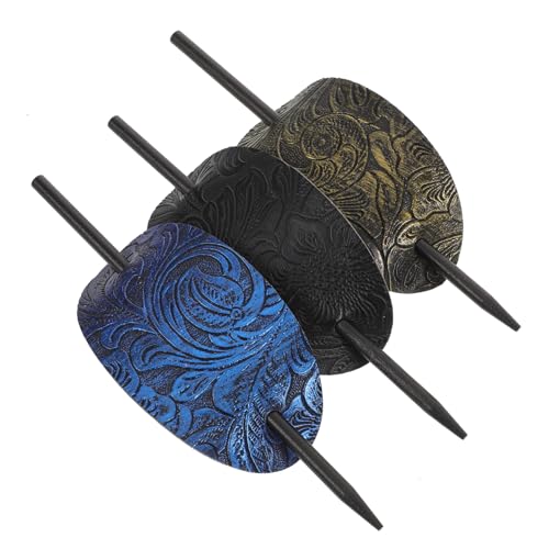 TOPPERFUN 3 Stück Teiliges Vintage Haarnadel Oval Elegante Damen Haarschmuck aus Kunstleder Stabile Haarnadeln für Dutt und Hochsteckfrisuren Komfortable Haarklammern in Schwarz Antikbronze von TOPPERFUN