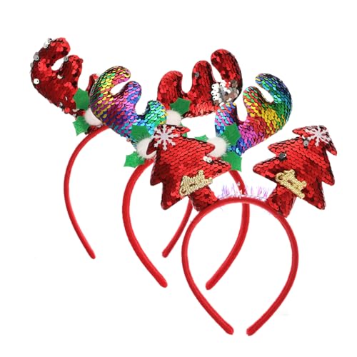 TOPPERFUN 3 Stück Teiliges Weihnachts Haarreif mit Glitzer Rentier und Weihnachtsbaum Design für Partys und Festlichkeiten Einzigartiger Kopfschmuck für Unvergessliche von TOPPERFUN