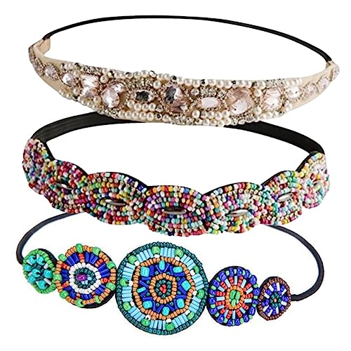 TOPPERFUN 3Stücke Teiliges Elastisches Juwelen Stirnband Set für Beaded Haarbänder für Besondere Anlässe und Alltag für Hochzeiten Partys und von TOPPERFUN