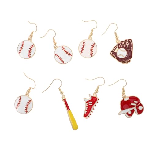 TOPPERFUN 4 Paar Baseball Ohrringe Damen Sport Schmuck Leicht Asymmetrisches Design mit Baseballschläger und Hut Niedliche Kawaii Ohrstecker für Party von TOPPERFUN